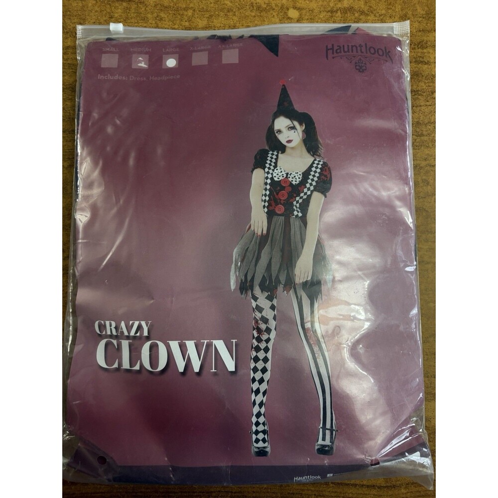 Hauntlook Adult Women’s Crazy Clown Halloween Costume Size Large New In Package‎